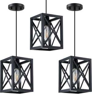 Dolaimy House 3 Pack 1 Light Rustic Farmhouse 6.5" Metal Rhombus Lantern Cage